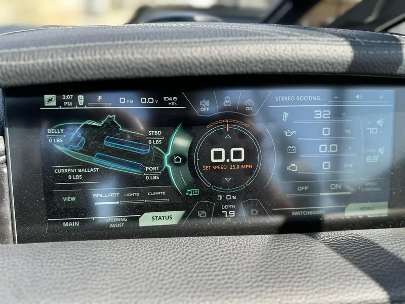 Slide: The Image of Dashboard display of a 2019 Nautique Super Air Nautique G23 boat, showing speed and ballast settings. - 4