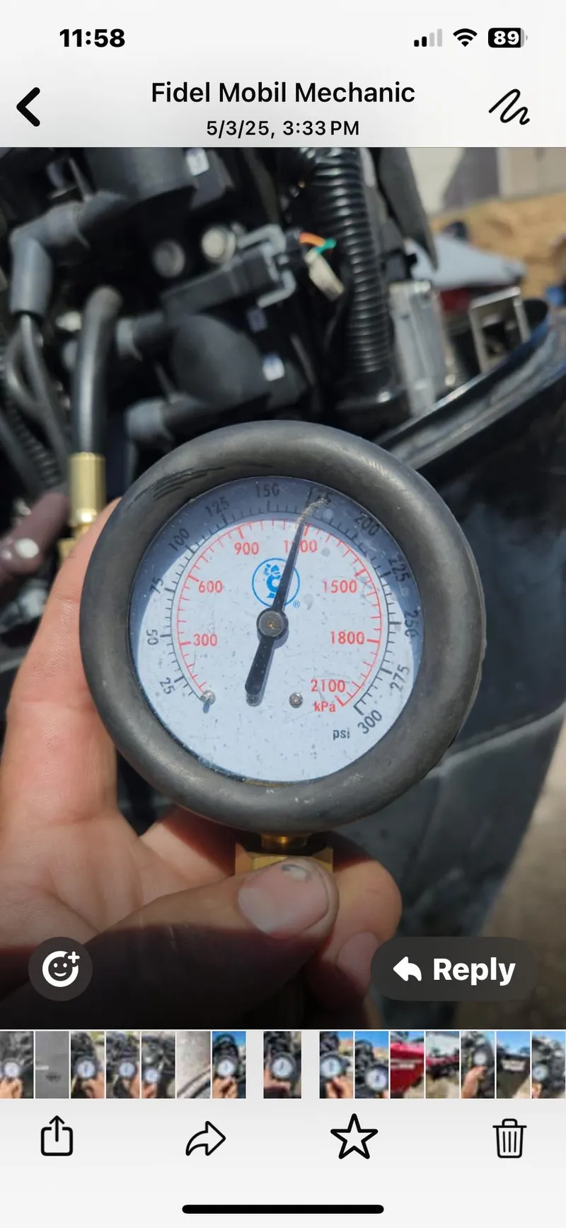 Slide: The Image of Hand holding a pressure gauge near a Tracker Pro Team 175 TXW boat engine. - 4