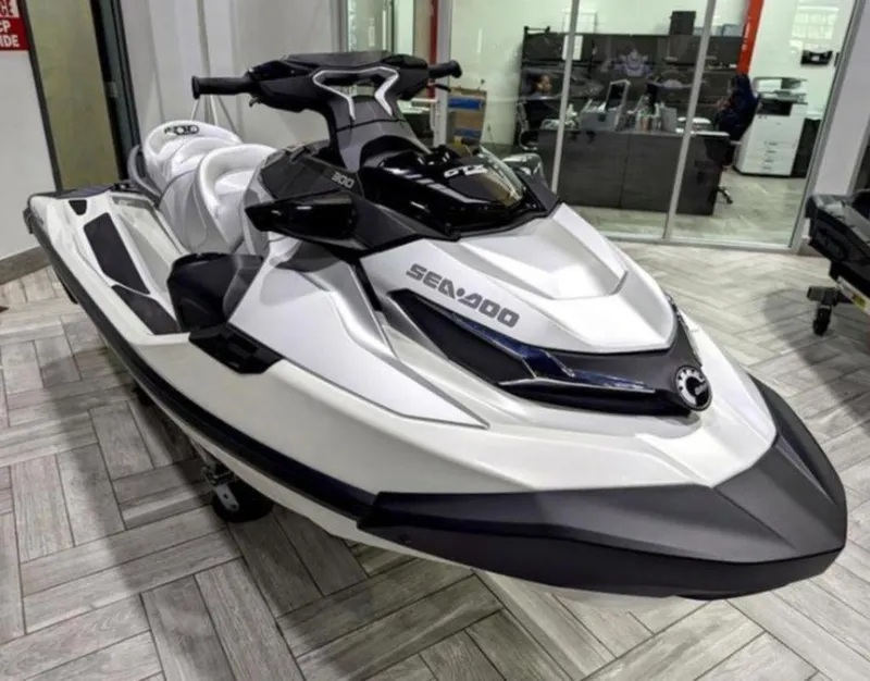 Slide: The Image of 2025 Sea-Doo GTX™ Limited 325 in White Pearl Premium, displayed indoors. - 0