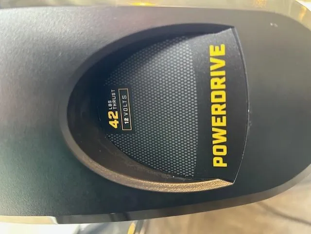 Slide: The Image of PowerDrive motor with 42 lbs thrust, 12 volts, on Tracker Super Guide V-16 T, 2025 model. - 5
