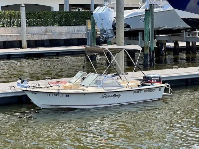 Slide: The Image of 1993 Key West 1720 DC boat docked with Yamaha outboard motor. - 0