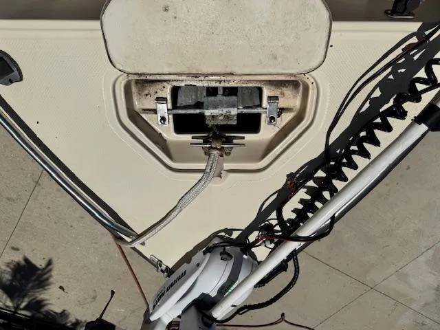 Slide: The Image of 1993 Key West 1720 DC boat deck with mounted equipment and wiring. - 18