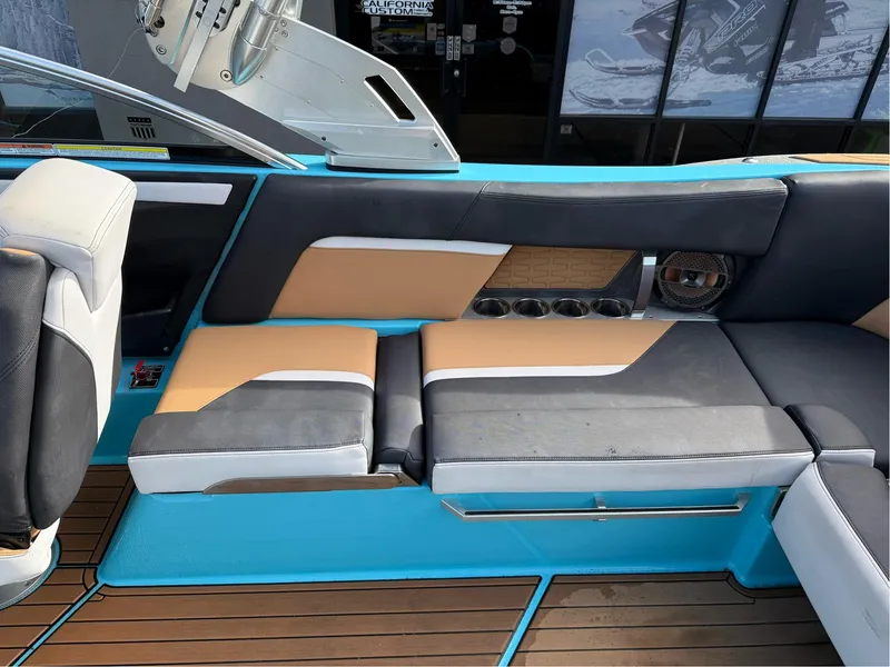Slide: The Image of 2019 MasterCraft X24 interior with stylish seating and modern design elements. - 17