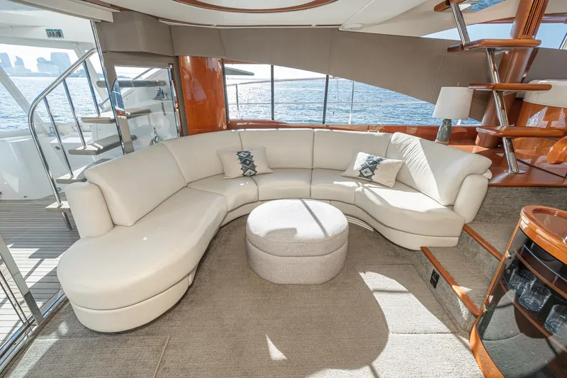 Slide: The Image of Luxurious interior of 2002 Fairline Squadron 58 yacht with elegant seating and ocean view. - 40