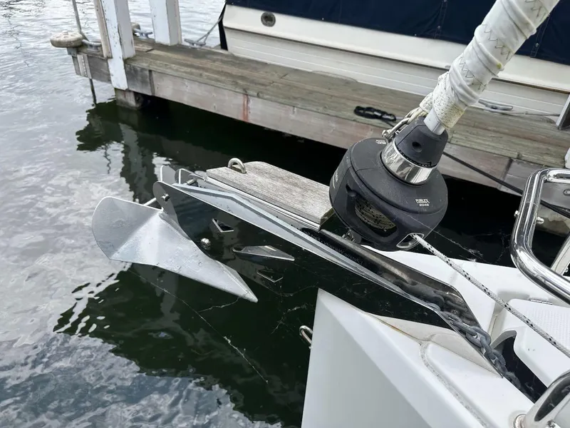 Slide: The Image of Bow of a 2019 Hanse 348 yacht with anchor and mooring equipment. - 33