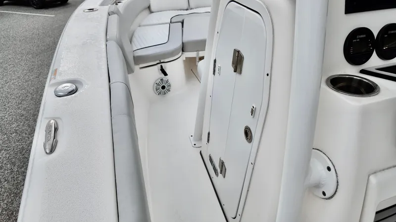 Slide: The Image of 2020 Sea Fox 248 Commander boat interior with seating and storage compartments. - 7