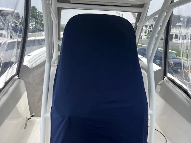 Slide: The Image of 2020 Sea Fox 288 Commander boat interior with blue seat cover. - 22