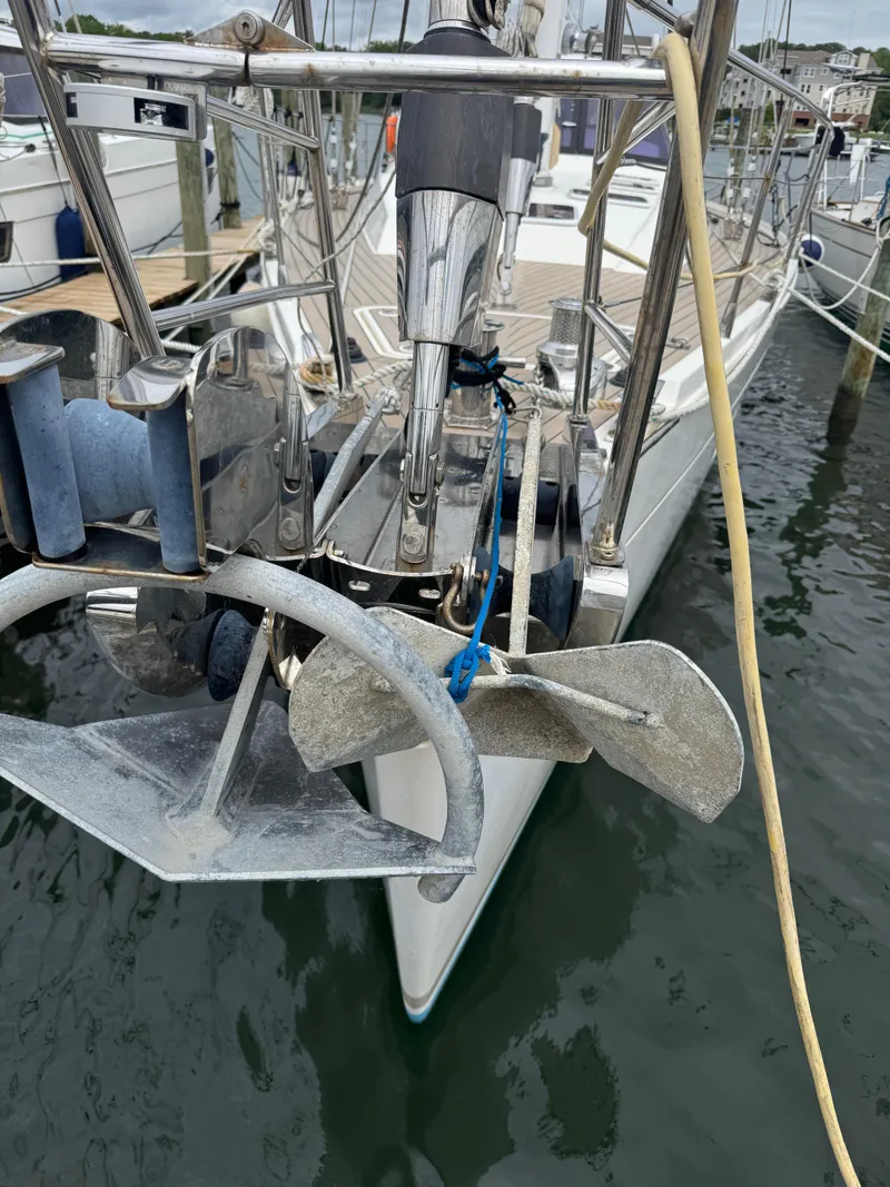 Slide: The Image of Bow of 2012 Amel 55 yacht with dual anchors at marina. - 36