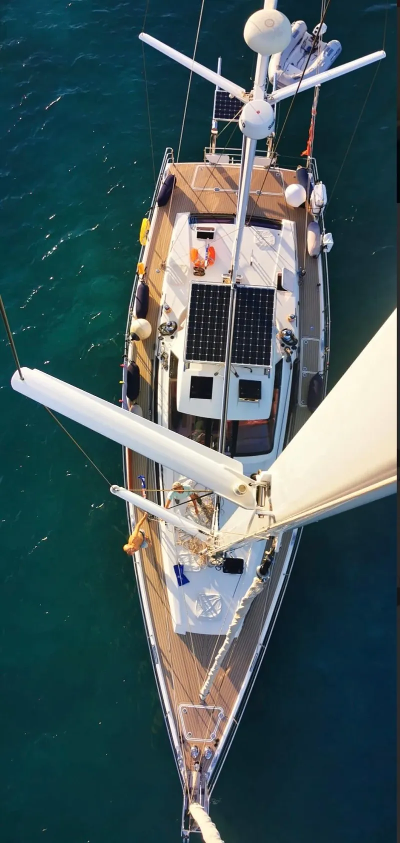 Slide: The Image of Overhead view of 2012 Amel 55 yacht with solar panels on deck. - 39