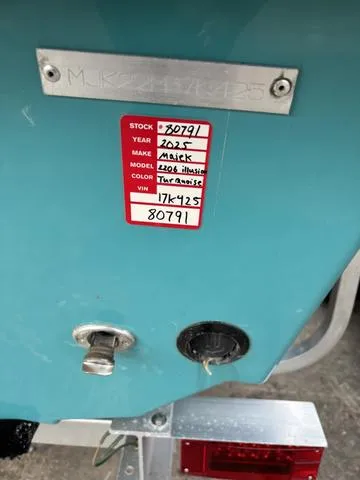 Slide: The Image of 2025 Majek 2206 Illusion boat label with stock and VIN details. - 7