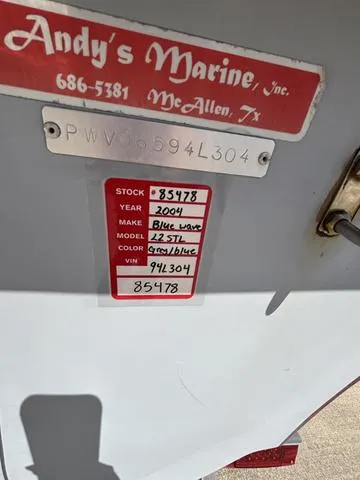 Slide: The Image of 2004 Blue Wave 22STL boat details with Andy's Marine label, McAllen, TX. - 8