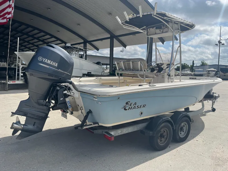 Slide: The Image of 2015 Sea Chaser 210 LX Bay Runner boat with Yamaha engine on trailer. - 8