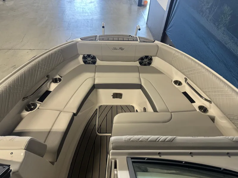 Slide: The Image of Interior of 2025 Sea Ray SDX 250 boat with luxurious seating and modern design. - 7