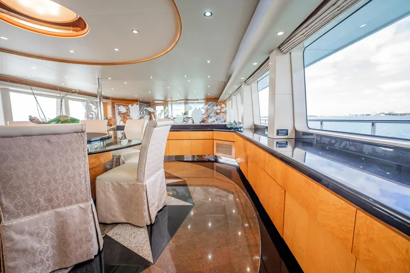 Slide: The Image of Luxurious interior of 1996 Cheoy Lee 145 Global Series yacht with elegant dining area. - 30
