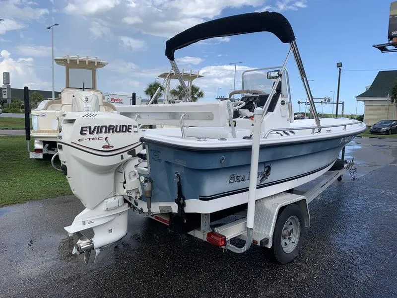 Slide: The Image of 2009 Sea King 198 Bay boat on trailer with Evinrude E-TEC engine. - 4