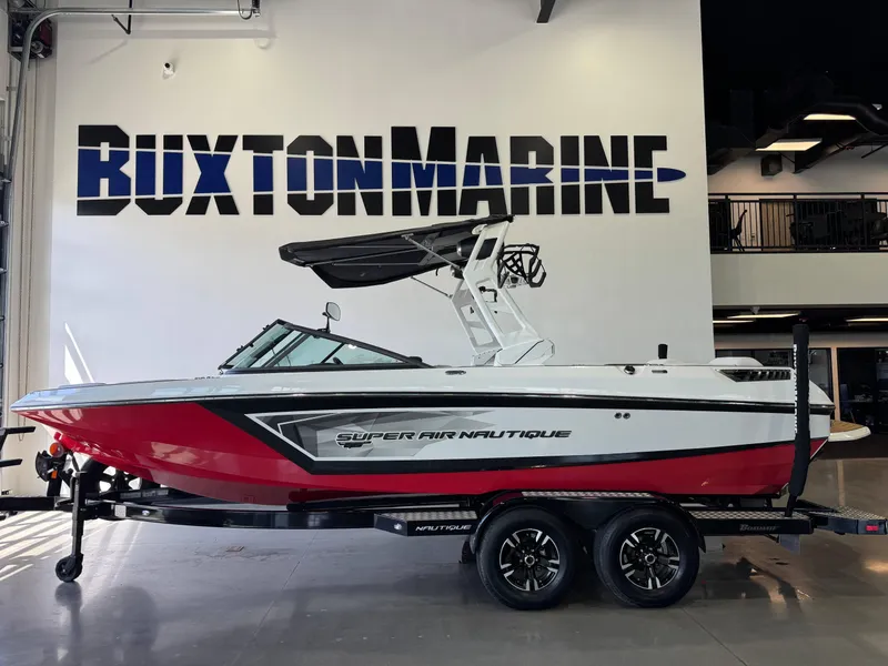 Slide: The Image of 2019 Nautique Super Air Nautique GS22 boat displayed at Buxton Marine showroom. - 4