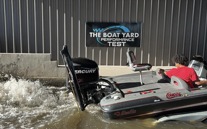 Slide: The Image of 2005 Bass Cat Cougar FTD boat undergoing performance test at The Boat Yard facility. - 7