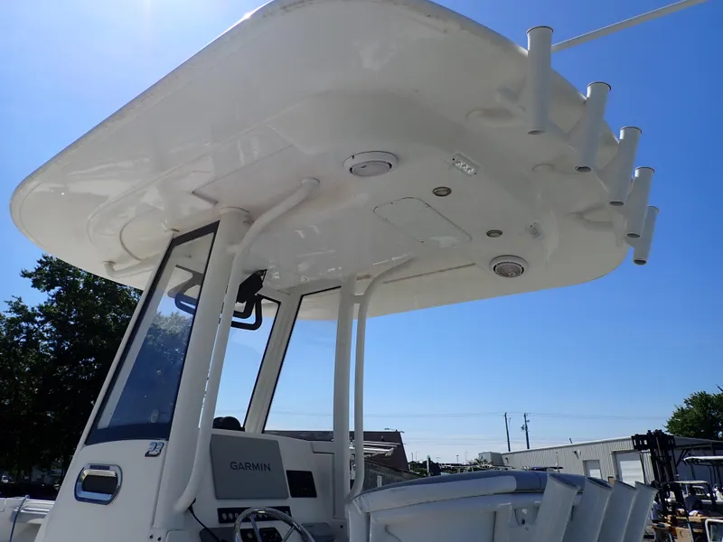 Slide: The Image of 2020 Regulator 23 boat with T-top and Garmin electronics, viewed from below. - 9