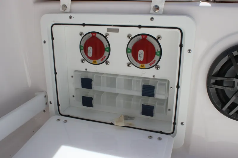 Slide: The Image of Battery switches and fuse panel on 2025 Sea Fox 268 Commander boat. - 29