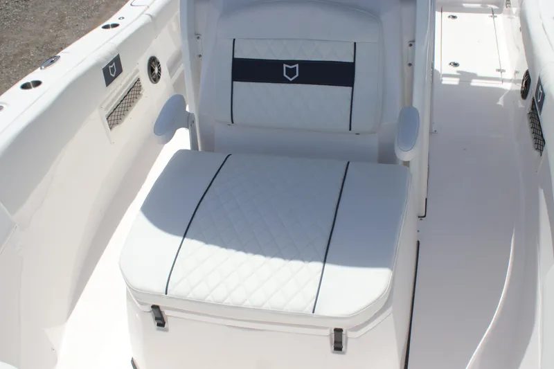 Slide: The Image of 2025 Sea Fox 268 Commander boat interior with cushioned seating and sleek design. - 35