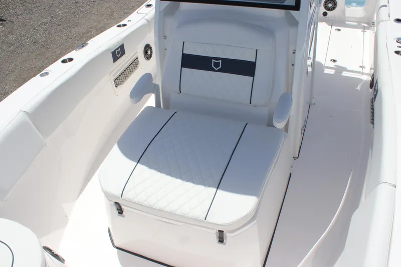 Slide: The Image of 2025 Sea Fox 268 Commander boat interior with cushioned seating and sleek design. - 36