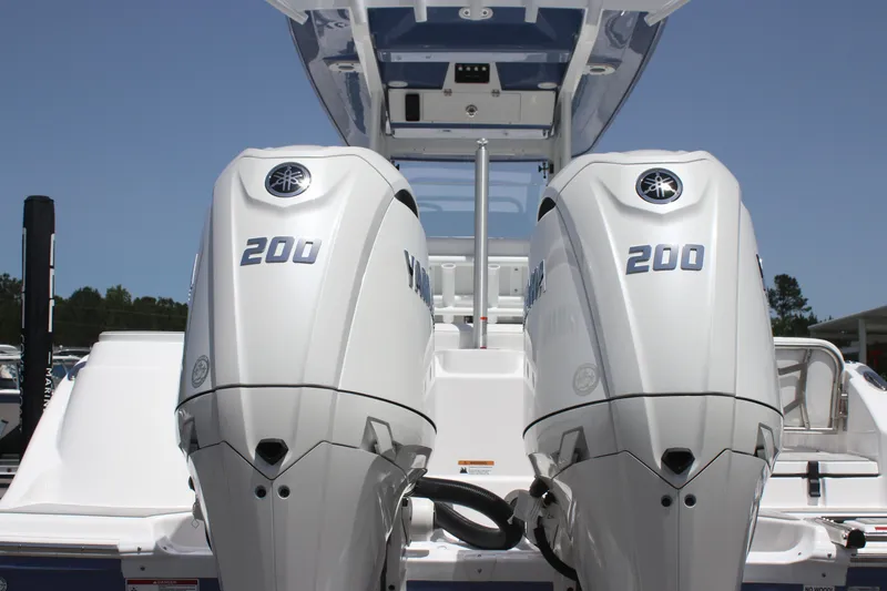 Slide: The Image of Twin Yamaha 200 engines on a 2025 Sea Fox 268 Commander boat. - 9