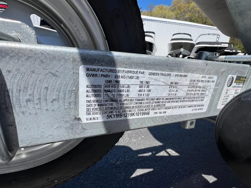 Slide: The Image of Trailer label with specifications for Zodiac Yachtline 400, 2019 model, showing weight and VIN details. - 8