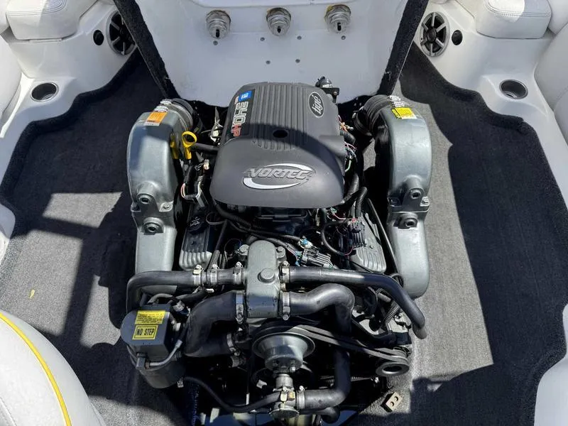 Slide: The Image of 2006 Tigé 21i boat engine compartment with Vortec engine, detailed view. - 2
