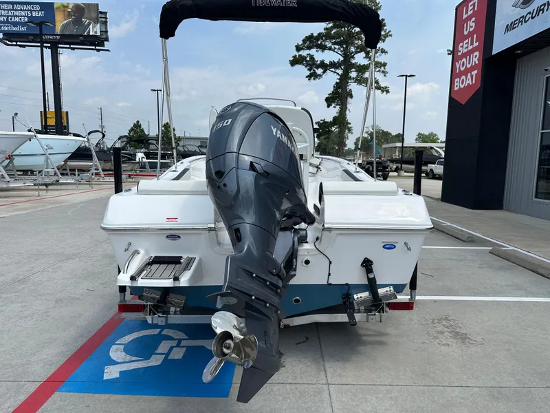 Slide: The Image of 2025 Tidewater 198CC boat with Yamaha outboard motor in dealership lot. - 9