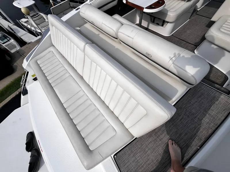 Slide: The Image of 2016 Cobalt R30 boat with white leather seating and deck view. - 49