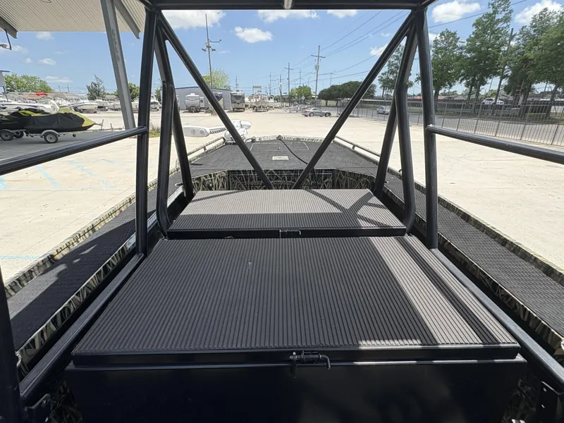 Slide: The Image of 2017 Prodigy 20 x 72 boat interior with sturdy metal framework and spacious deck. - 6