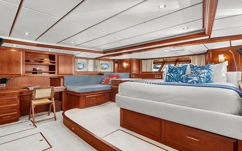 Slide: The Image of Luxurious 2002 Jongert Ketch yacht interior with elegant wood furnishings and spacious bedroom. - 12