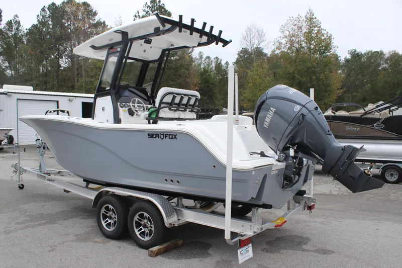 Slide: The Image of 2025 Sea Fox 228 Commander boat on trailer with Yamaha outboard motor. - 3