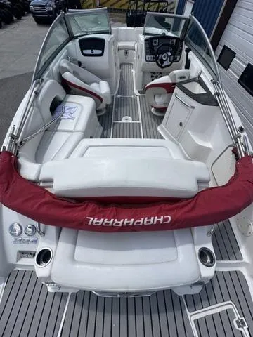 Slide: The Image of 2008 Chaparral Sunesta 224 boat interior with seating and steering console. - 8
