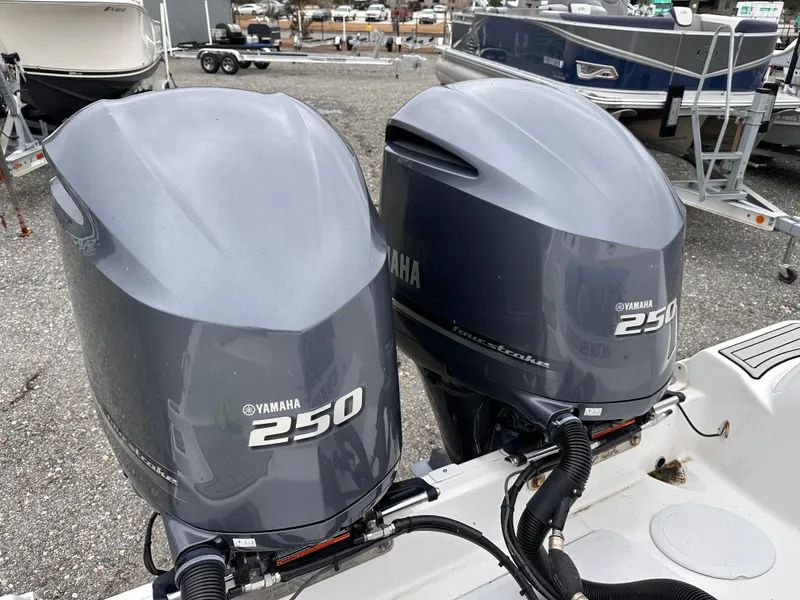 Slide: The Image of Twin Yamaha 250 engines on a 2021 Sea Fox 288 Commander boat. - 26