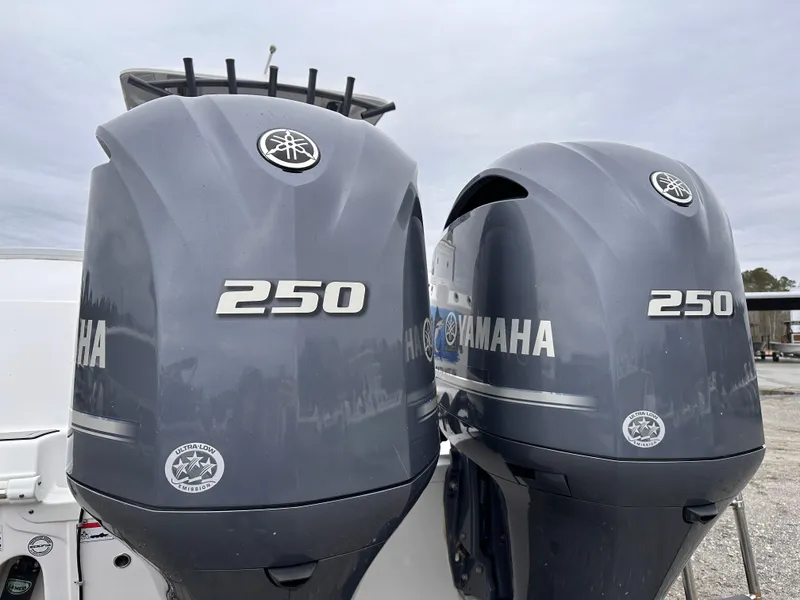 Slide: The Image of Twin Yamaha 250 outboard engines on a 2021 Sea Fox 288 Commander boat. - 27