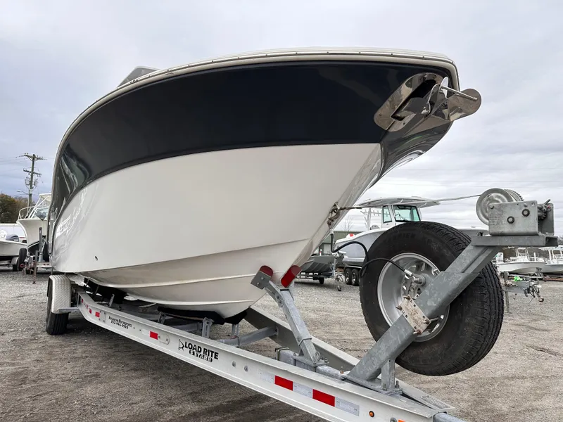 Slide: The Image of 2021 Sea Fox 288 Commander boat on trailer, viewed from front angle. - 4
