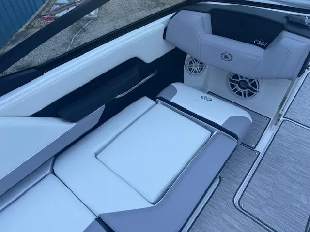 Slide: The Image of 2025 Cobalt CS22 boat interior with sleek seating and modern design. - 18