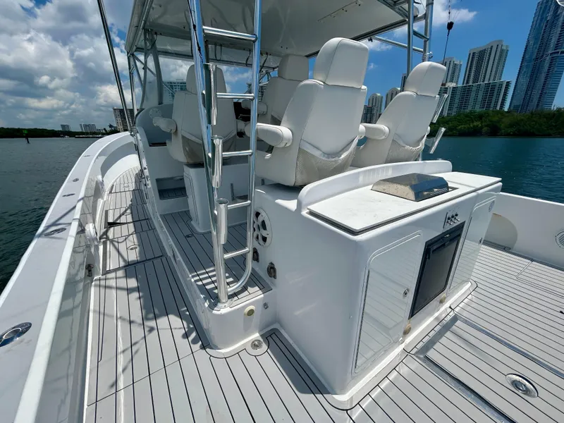 Slide: The Image of 2017 Chesapeake 53 Center Console boat with sleek design and modern seating. - 26