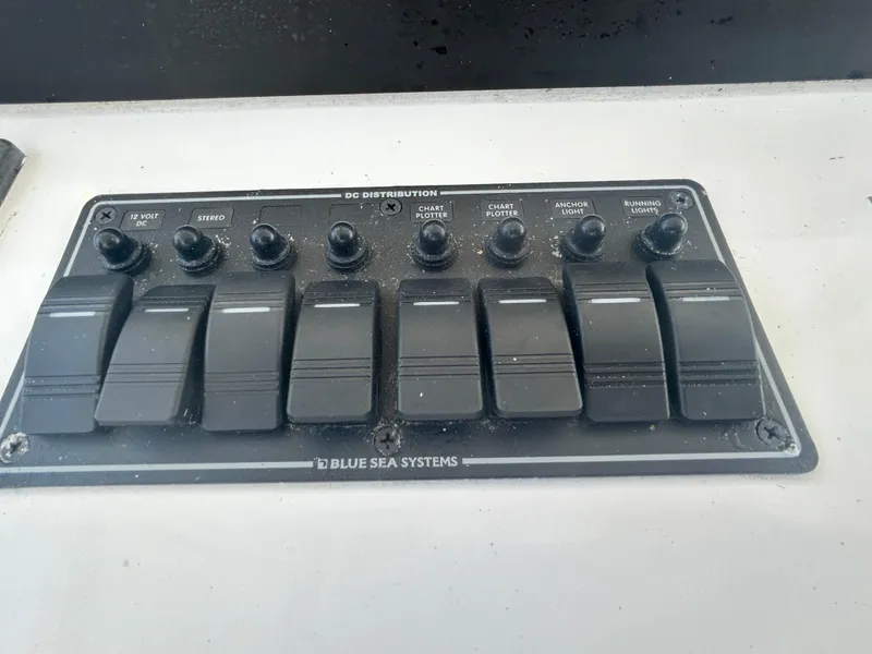 Slide: The Image of Control panel of a 2017 Chesapeake 53 Center Console boat by Blue Sea Systems. - 43