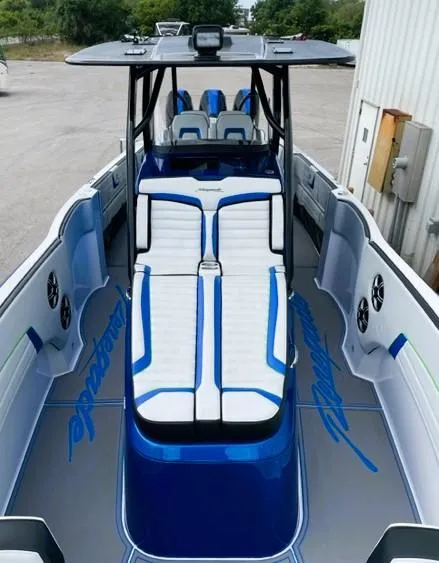 Slide: The Image of 2025 Renegade 38 Open boat with sleek seating and modern design. - 6