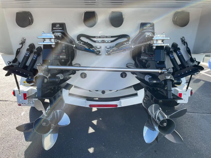 Slide: The Image of Rear view of 2018 Formula 292 FASTech boat with dual Mercury outboard engines. - 29