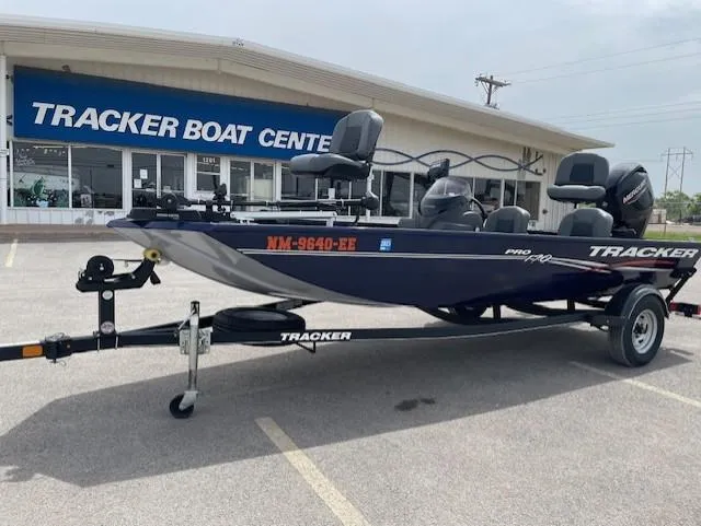 Slide: The Image of 2020 Tracker Pro 170 boat on trailer outside Tracker Boat Center. - 4