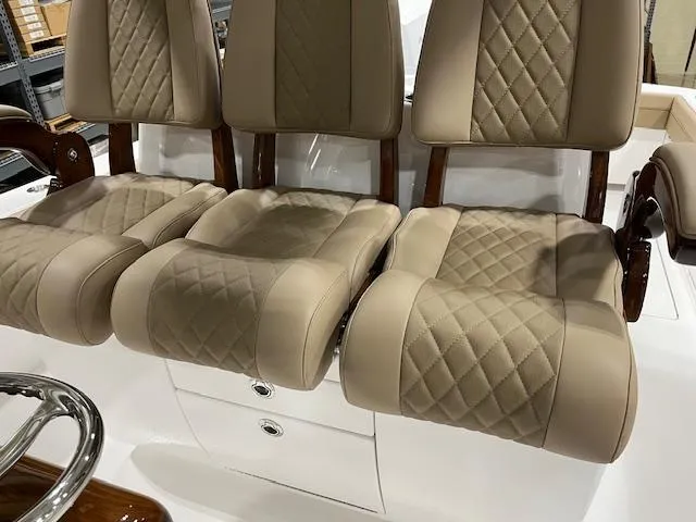 Slide: The Image of Luxurious seating on 2022 Valhalla Boatworks V 37 with quilted upholstery. - 25