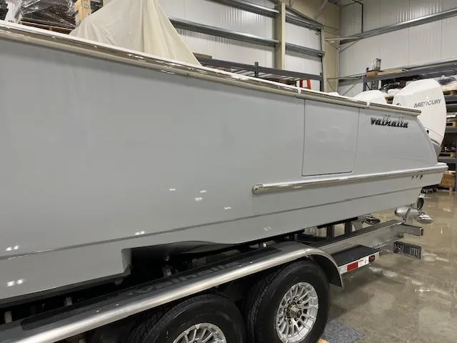 Slide: The Image of 2022 Valhalla Boatworks V 37 on trailer in indoor storage facility. - 37