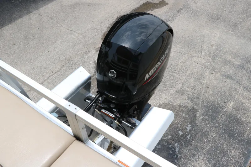 Slide: The Image of 2020 Sun Tracker SportFish 22 XP3 with Mercury outboard motor, viewed from above. - 30