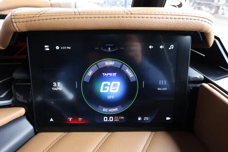 Slide: The Image of Touchscreen control panel in 2025 Tigé Ultré 25ZX boat, displaying TAPS 3T system settings. - 33