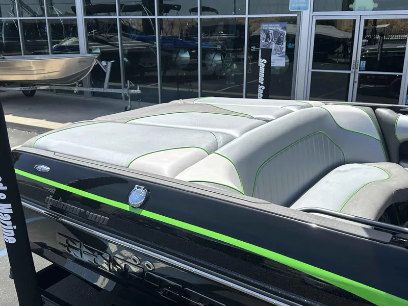 Slide: The Image of 2024 Sanger V215 S boat with sleek gray and green interior design. - 4