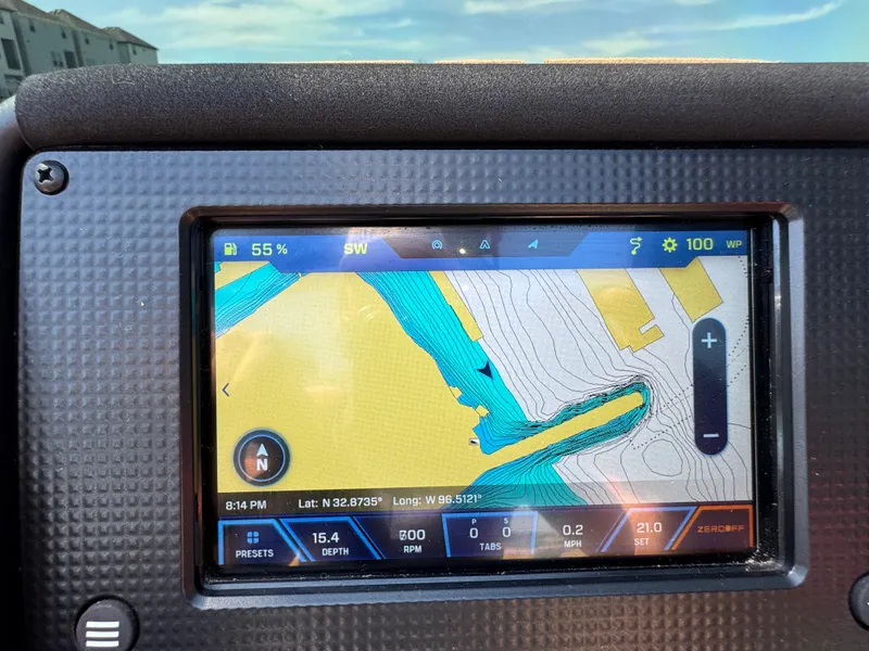 Slide: The Image of Dashboard display of a 2022 Moomba Makai boat showing navigation and depth information. - 27