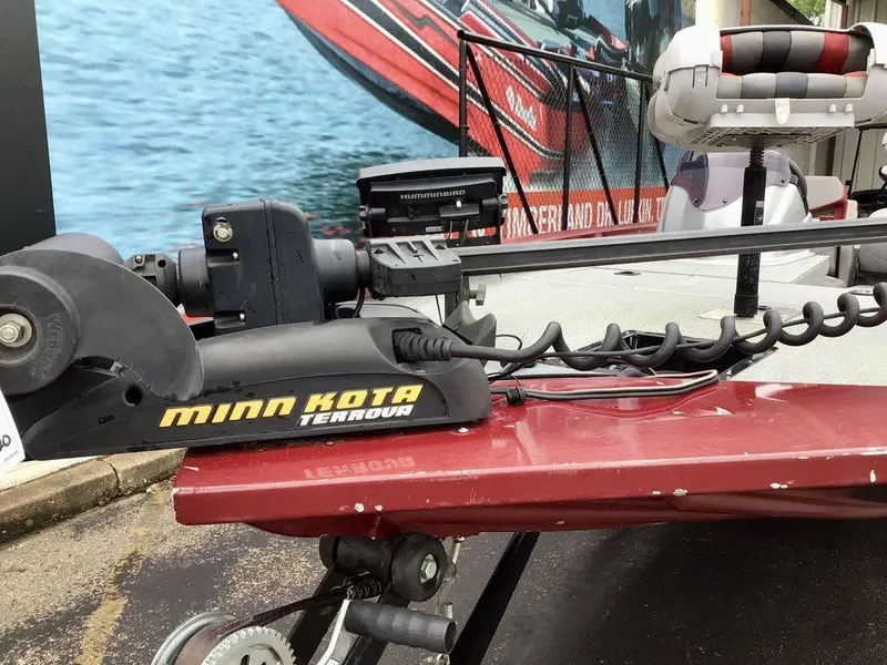 Slide: The Image of Minn Kota Terrova motor on 2020 G3 1710 SPORTSMAN boat, with fishing seat and equipment. - 6